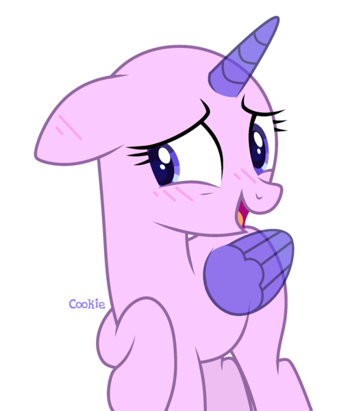 Size: 1716x2094 | Tagged: safe, artist:lazuli, derpibooru import, oc, unofficial characters only, alicorn, pony, alicorn oc, bald, base, blushing, eyelashes, horn, open mouth, raised hoof, simple background, smiling, solo, transparent background, wings