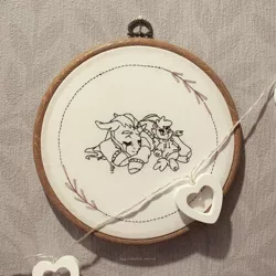 Size: 942x942 | Tagged: safe, artist:ipoloarts, derpibooru import, oc, pegasus, pony, unicorn, cross stitch, crossstitching, embroidery, handmade, lineart, monochrome, needlework, solo