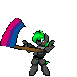 Size: 384x384 | Tagged: safe, artist:bitassembly, derpibooru import, part of a set, oc, oc:bytewave, unofficial characters only, pegasus, pony, animated, bipedal, bisexual pride flag, bitassembly's flag ponies, clothes, commission, flag waving, gif, holding a flag, hoodie, pixel art, pride, pride flag, simple background, solo, transparent background