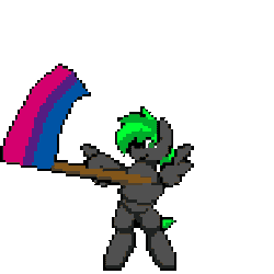 Size: 384x384 | Tagged: safe, alternate version, artist:bitassembly, derpibooru import, part of a set, oc, oc:bytewave, unofficial characters only, pegasus, pony, animated, bipedal, bisexual pride flag, bitassembly's flag ponies, commission, flag waving, holding a flag, pixel art, pride, pride flag, simple background, solo, transparent background