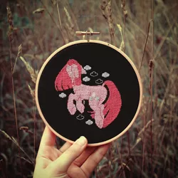 Size: 798x798 | Tagged: safe, artist:ipoloarts, derpibooru import, pinkie pie, earth pony, cross stitch, crossstitching, embroidery, female, handmade, needlework, pinkamena diane pie, sad, solo