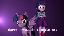 Size: 4195x2360 | Tagged: safe, artist:fazbearsparkle, derpibooru import, twilight sparkle, twilight sparkle (alicorn), alicorn, pony, equestria girls, 3d, clothes, human ponidox, leg warmers, looking at you, self ponidox, sfm pony, skirt, source filmmaker, twilight sparkle day