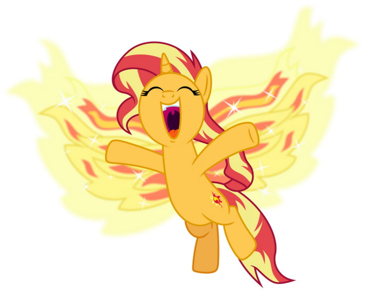 Size: 1024x836 | Tagged: safe, artist:emeraldblast63, derpibooru import, sunset shimmer, ponified, phoenix, pony, equestria girls, my past is not today, cute, equestria girls ponified, excited, eyes closed, female, shimmerbetes, simple background, solo, transparent background, volumetric mouth