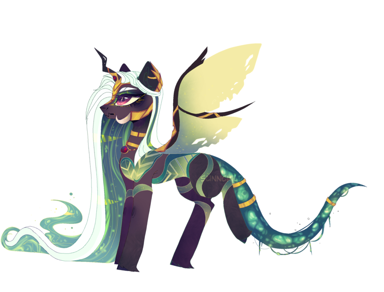 Size: 2500x1900 | Tagged: artist:sunnchild, changeling, derpibooru import, draconequus, female, hybrid, interspecies offspring, oc, offspring, parent:discord, parent:queen chrysalis, parents:discolis, safe, simple background, solo, transparent background