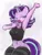 Size: 424x553 | Tagged: suggestive, artist:sugar morning, derpibooru import, starlight glimmer, anthro, unicorn, armpits, bottomless, breasts, clothes, female, image, partial nudity, png, simple background, socks, solo, stretching, striped socks, tanktop, yawn