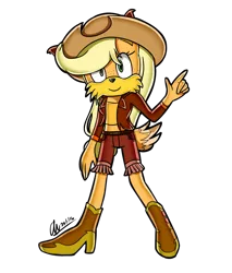 Size: 1258x1474 | Tagged: safe, artist:mysteryart716, artist:mysteryponyfan, banned from derpibooru, deleted from derpibooru, derpibooru import, part of a set, applejack, anthro, coyote, plantigrade anthro, clothes, female, hat, image, mobian, png, shoes, simple background, solo, sonicified, sonic the hedgehog (series), species swap, style emulation, transparent background, yuji uekawa style