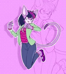 Size: 2292x2580 | Tagged: anthro, artist:mysteryart716, bracelet, cat, clothes, derpibooru import, female, jacket, jeans, jewelry, mary janes, mobian, pants, part of a set, plantigrade anthro, safe, shoes, solo, sonicified, sonic the hedgehog (series), species swap, twilight sparkle, zoom layer