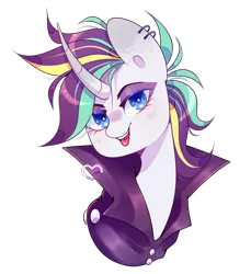 Size: 1100x1200 | Tagged: safe, artist:soundwavepie, derpibooru import, rarity, pony, alternate hairstyle, bust, female, portrait, punk, raripunk, simple background, solo, transparent background