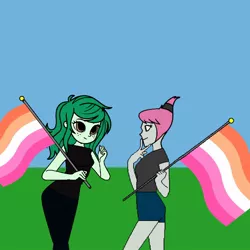 Size: 768x768 | Tagged: safe, artist:thatradhedgehog, derpibooru import, wallflower blush, equestria girls, crossover, crossover shipping, female, image, jinx (teen titans), jpeg, lesbian, lesbian pride flag, pride, pride flag, shipping, teen titans, walljinx