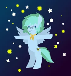 Size: 1251x1335 | Tagged: safe, artist:samsailz, derpibooru import, oc, oc:sailz, pegasus, bipedal, glasses, neckerchief, pegasus oc, stars, t pose, wings