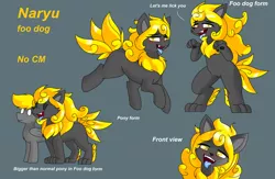 Size: 3676x2396 | Tagged: safe, artist:pencil bolt, derpibooru import, oc, oc:naryu, oc:pencil bolt, big cat, dog, lion, pegasus, pony, blushing, female, foo dog, male, reference sheet, solo, tongue out