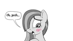 Size: 1200x675 | Tagged: artist:pony-berserker, blushing, cute, derpibooru import, marblebetes, marble pie, monochrome, neo noir, partial color, pony-berserker's twitter sketches, safe, shy, sketch, smiling, speech bubble, stippling, talking to viewer