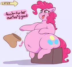 Size: 1854x1710 | Tagged: suggestive, artist:graphenescloset, derpibooru import, pinkie pie, earth pony, pony, belly, big belly, blushing, fat, female, mare, obese, piggy pie, pudgy pie, sitting, solo, stomach noise, tongue out