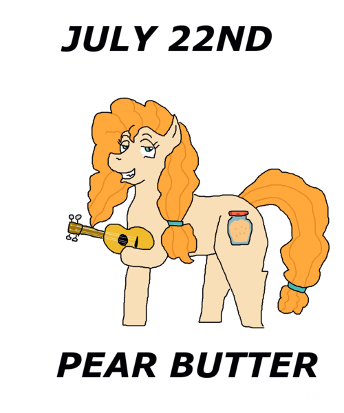 Size: 1000x1200 | Tagged: safe, artist:eunos, derpibooru import, pear butter, earth pony, the perfect pear, digital art, female, musical instrument, simple background, smiling, solo, transparent background, ukulele