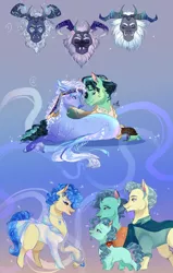 Size: 1268x2000 | Tagged: safe, artist:bunnari, derpibooru import, mr. paleo, mrs. paleo, petunia paleo, sapphire shores, storm king, oc, oc:espuma, oc:marine shelley, pony, my little pony: the movie