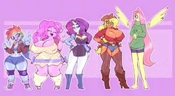 Size: 1900x1050 | Tagged: applejack, artist:bigdad, barefoot, belly button, big breasts, book, breasts, busty applejack, busty pinkie pie, busty rarity, chubbie pie, chubby, cleavage, clothes, converse, curvy, delicious flat chest, derpibooru import, diverse body types, edit, elf ears, erect nipples, fat, feet, female, fire ruby, flattershy, floating wings, fluttershy, gem, horn, horned humanization, huge breasts, human, humanized, line-up, midriff, nipple outline, pinkie pie, pony coloring, pudgy pie, rainbow dash, rarity, ruby, sexy, shoes, suggestive, sweater, sweatershy, tallershy, turtleneck, wide hips, winged humanization, wings, wristband