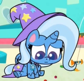 Size: 291x279 | Tagged: safe, derpibooru import, screencap, trixie, unicorn, friendship gems, my little pony: pony life, spoiler:pony life s01e12, spoiler:pony life s01e17, cape, clothes, cropped, cute, diatrixes, hat, sad, sadorable, trixie's cape, trixie's hat