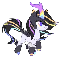 Size: 2358x2214 | Tagged: safe, artist:lazuli, derpibooru import, kirin oc, oc, unofficial characters only, kirin, cloven hooves, hair over one eye, horn, rainbow eyes, simple background, smiling, solo, transparent background