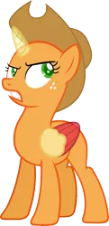 Size: 974x2013 | Tagged: safe, artist:pegasski, derpibooru import, oc, unofficial characters only, alicorn, pony, honest apple, alicorn oc, bald, base, eyelashes, freckles, frown, hat, horn, not applejack, simple background, solo, transparent background, two toned wings, underhoof, wings