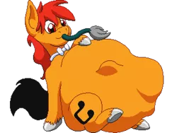 Size: 1280x960 | Tagged: suggestive, artist:kelvin shadewing, derpibooru import, oc, oc:kelvin, oc:music box, pegasus, pony, belly, big belly, bowtie, endosoma, huge belly, pixel art, safe vore, same size vore, shadewing, soft vore, tail sticking out, vore