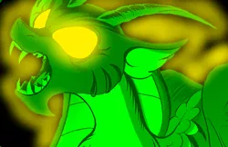 Size: 1142x742 | Tagged: safe, artist:mellow91, derpibooru import, cosmos (character), oc, oc:the supreme being, draconequus, black background, close-up, glowing eyes, possessed, simple background, solo, yellow eyes