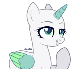 Size: 1748x1685 | Tagged: safe, artist:lazuli, derpibooru import, oc, unofficial characters only, alicorn, pony, alicorn oc, bald, base, eyelashes, grin, heart eyes, horn, raised hoof, simple background, smiling, solo, transparent background, two toned wings, wingding eyes, wings