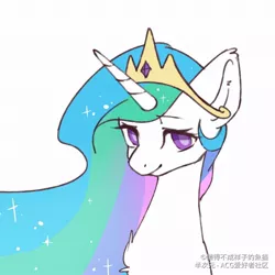 Size: 1080x1080 | Tagged: safe, artist:小huhu狸君呀, derpibooru import, princess celestia, alicorn, pony, bust, colored pupils, crown, cute, cutelestia, female, jewelry, looking at you, portrait, regalia, simple background, smiling, smiling at you, solo, white background