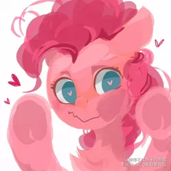 Size: 1080x1080 | Tagged: safe, artist:小huhu狸君呀, banned from derpibooru, deleted from derpibooru, derpibooru import, pinkie pie, earth pony, pony, against glass, bust, cheek squish, chest fluff, cute, diapinkes, female, floating heart, glass, heart, heart eyes, image, jpeg, looking at you, mare, no pupils, portrait, simple background, solo, squishy cheeks, white background, wingding eyes