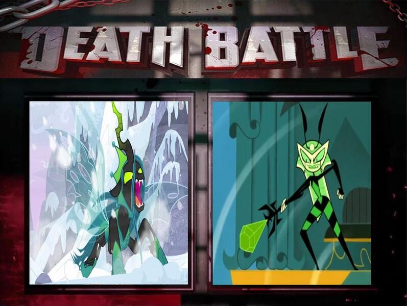 Size: 899x677 | Tagged: safe, artist:ironbloodaika, derpibooru import, queen chrysalis, the ending of the end, crossover, death battle, exploitable meme, meme, my life as a teenage robot, ultimate chrysalis, vexus