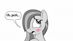 Size: 1200x675 | Tagged: safe, artist:pony-berserker, derpibooru import, marble pie, earth pony, blushing, cute, marblebetes, monochrome, neo noir, partial color, pony-berserker's twitter sketches, speech bubble, stippling, talking to viewer