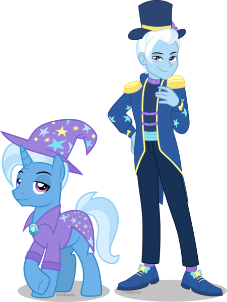 Size: 3730x4960 | Tagged: safe, alternate version, artist:limedazzle, derpibooru import, trixie, pony, unicorn, equestria girls, equestria girls series, spoiler:eqg series (season 2), absurd resolution, clothes, equestria guys, hat, human ponidox, lidded eyes, magician outfit, male, pants, raised hoof, rule 63, self paradox, self ponidox, shoes, show accurate, simple background, smiling, solo, stallion, transparent background, underhoof, wizard hat