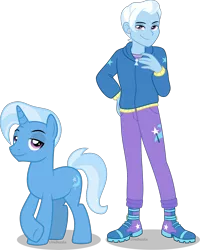 Size: 3595x4500 | Tagged: safe, artist:limedazzle, derpibooru import, trixie, pony, unicorn, equestria girls, absurd resolution, clothes, cutie mark, equestria guys, handsome, hoodie, human ponidox, male, pants, raised hoof, rule 63, self paradox, self ponidox, show accurate, simple background, solo, stallion, transparent background, tristan, underhoof