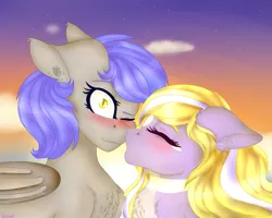 Size: 5000x4000 | Tagged: safe, artist:cloudydream, derpibooru import, oc, oc:ariane strike, oc:midnight glow, unofficial characters only, bat pony, bat pony oc, bat wings, blushing, cute, eyes closed, kissing, surprised, wings