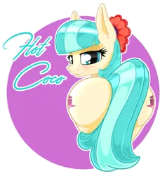 Size: 1411x1483 | Tagged: suggestive, artist:dacaoo, derpibooru import, coco pommel, earth pony, pony, fanfic, ass, bedroom eyes, blushing, both cutie marks, butt, cute, digital art, fanfic art, female, hatbutt, looking at you, looking back, looking back at you, mare, nose art, pinup, plot, presenting, rear view, sexy, simple background, smiling, solo, solo female, text, transparent background