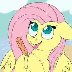 Size: 2048x2048 | Tagged: safe, artist:nevermore228, derpibooru import, fluttershy, pegasus, pony, beach, female, food, ice cream, mare, misleading thumbnail, sand, tongue out