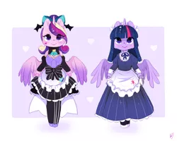 Size: 800x640 | Tagged: safe, artist:ipun, derpibooru import, princess cadance, twilight sparkle, alicorn, semi-anthro, clothes, friendship cafe, gothic lolita, maid, twilight sparkle (alicorn)