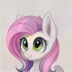 Size: 1024x1024 | Tagged: safe, artist:thisponydoesnotexist, derpibooru import, machine learning generated, oc, unofficial characters only, pegasus, pony, artificial intelligence, female, gray background, image, jpeg, mare, multicolored hair, neural network, not fluttershy, simple background, solo