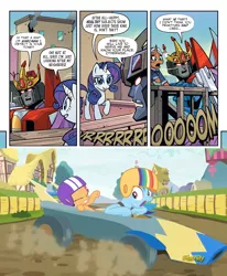 Size: 1988x2415 | Tagged: artist:jack lawrence, artist:luis antonio delgado, car, comic, crossover, derpibooru import, edit, go kart, helmet, idw, jet, manehattan, my little pony/transformers: friendship in disguise, rainbow dash, rarity, rarity for you, safe, scootaloo, spoiler:comic, spoiler:friendship in disguise, starscream, the cart before the ponies, transformers