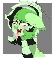 Size: 2220x2420 | Tagged: suggestive, artist:diamondgreenanimat0, derpibooru import, oc, oc:diamondgreen, pegasus, abstract background, ahegao, ahhh, black hair, brown eyes, bust, clothes, excited, eyes rolling back, flushed, green, green hair, image, open mouth, orgasm, png, salivating, scarf, solo, tongue out