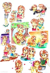 Size: 2322x3443 | Tagged: safe, artist:liaaqila, derpibooru import, oc, oc:cinderheart, unofficial characters only, elemental, pony, snake, unicorn, equestria girls, apple, apple tree, ash, barefoot, bedtime story, belly button, belt, blindfold, book, bowl, braid, clothes, collage, commission, cooking, cracks, cute, cutie mark, danger noodle, demi-god, dirt, dirty, dirty feet, egg, eggshell, embers, equestria girls-ified, excited, eyes closed, feet, female, floating heart, floppy ears, flour, food, golden eyes, grass, grin, heart, hide and seek, hiding, holding a pony, holding hooves, hug, human ponidox, looking at each other, lying down, mane of fire, mare, midriff, mixing bowl, mud, ocbetes, pet, pillow, plant, pony ride, raised hoof, reaching, reading, resting, self ponidox, shorts, signature, sitting, sky, sleeping, sleepy, smiling, smoke, smug, snek, sparks, sugar (food), sunset, tasting, tomboy, tongue out, traditional art, transformation, tree, underhoof, watering, watering can, weapons-grade cute