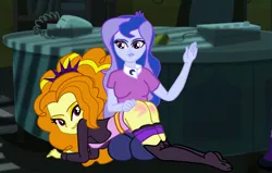 Size: 1920x1224 | Tagged: suggestive, artist:gmaplay, derpibooru import, adagio dazzle, princess luna, equestria girls, adagio dat-azzle, ass, breasts, butt, clothes, discipline, female, panties, panties pulled down, principal and student, punishment, socks, spanking, stocking feet, stockings, thigh highs, underwear, vice principal luna