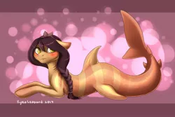 Size: 1280x853 | Tagged: safe, artist:kyotokisha15, derpibooru import, oc, unofficial characters only, original species, pony, shark, shark pony, blushing, digital art, fins, hooves, looking at you, simple background, solo, tail