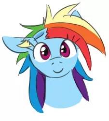 Size: 285x315 | Tagged: safe, artist:jargon scott, derpibooru import, rainbow dash, pony, dent, female, smiling, solo, why