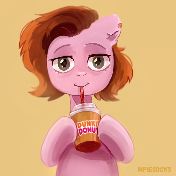 Size: 3500x3500 | Tagged: safe, artist:_mpiesocks, artist:raily, derpibooru import, oc, pony, coffee, drinking, dunkin donuts, ear piercing, earring, glass, jewelry, piercing, solo, tubule