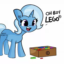 Size: 1818x1818 | Tagged: safe, artist:tjpones, derpibooru import, edit, trixie, pony, unicorn, alternate cutie mark, best pony, copyright, cute, dialogue, diatrixes, female, lego, mare, oh boy, pills, simple background, solo, trademark, trixie's pills, white background