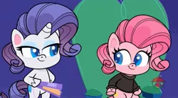 Size: 913x507 | Tagged: safe, derpibooru import, screencap, pinkie pie, rarity, keynote pie, my little pony: pony life, spoiler:pony life s01e16, spoiler:pony life s01e26, alternate hairstyle, bipedal, hind legs