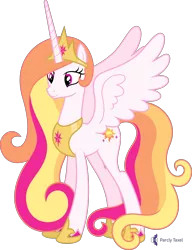 Size: 4000x5221 | Tagged: safe, alternate version, artist:parclytaxel, derpibooru import, oc, oc:princess skysparkle, unofficial characters only, alicorn, pony, .svg available, absurd resolution, alicorn oc, celestia recolor, commission, crown, female, hoof shoes, horn, jewelry, mare, not celestia, peytral, recolor, regalia, simple background, smiling, solo, spread wings, transparent background, vector, wings