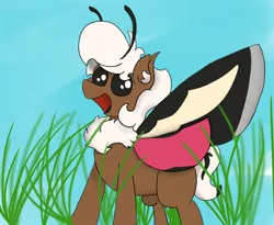 Size: 1100x900 | Tagged: safe, artist:stemthebug, derpibooru import, oc, oc:stem bedstraw, hybrid, insect, moth, mothpony, original species, field, male, solo, standing