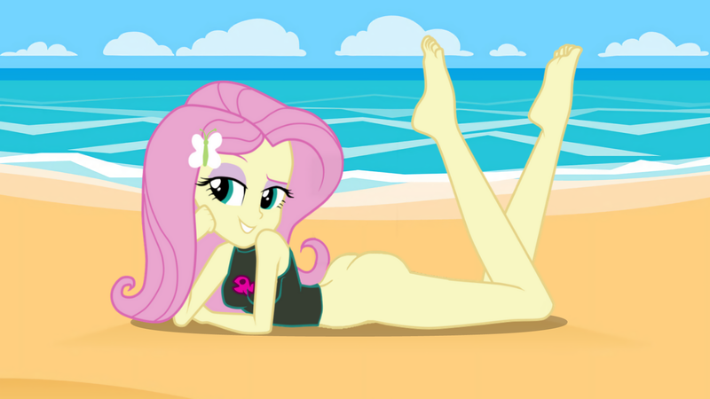 Size: 1920x1080 | Tagged: questionable, artist:darthrexx, derpibooru import, edit, editor:astroboy84, fluttershy, human, equestria girls, equestria girls series, 1920x1080, ass, barefoot, beach, beach babe, beautiful, beautiful eyes, bedroom eyes, bottomless, breasts, butt, clothes, cute, dat butt, exhibitionism, feet, feet up, female, flutterbutt, foot focus, hand on chin, image, legs, legs in air, long hair, looking at you, meme, no panties, no pants, nude edit, nudity, ocean, outdoors, partial nudity, pink hair, pinup, png, prone, public nudity, sky, smiling, solo, toes, wallpaper, wallpaper for the fearless