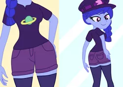 Size: 3129x2233 | Tagged: safe, alternate version, artist:gmaplay, derpibooru import, space camp (character), equestria girls, equestria girls series, ass, breasts, butt, clothes, female, shorts, socks, solo, space booty, thigh highs